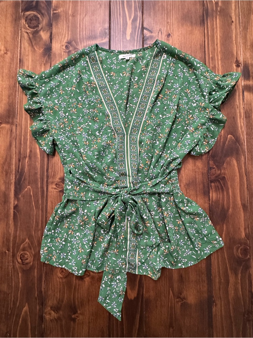 Max Studio Green Floral Tie-Waist Blouse